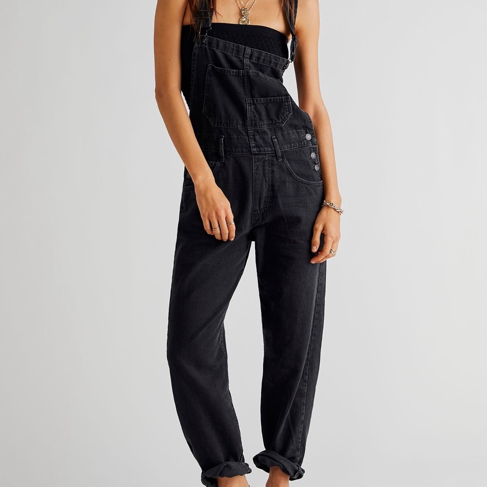 We The Free Black Denim Ziggy Overalls